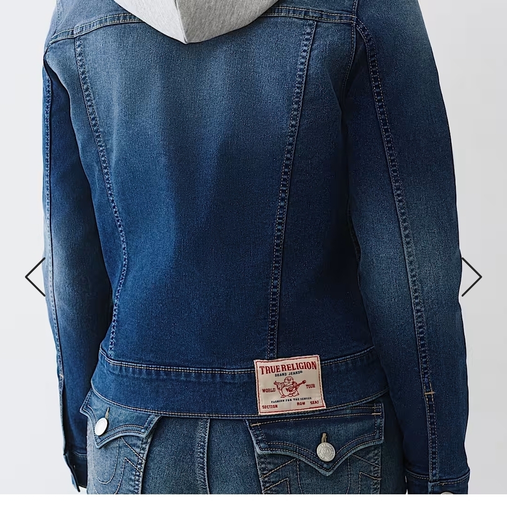 TRUE RELIGION Women's Relaxed Denim Trucker Hooded Jacket size M New Medium NWT - Picture 11 of 11
